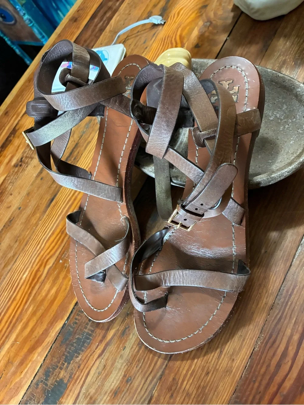 Tory Burch Brown Strappy Leather Women's Sandals size 9.5